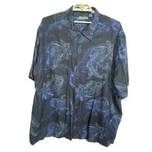 Cubavera Men's 4X Blue Paisley Rayon Short Sleeve Button‎ Up Shirt